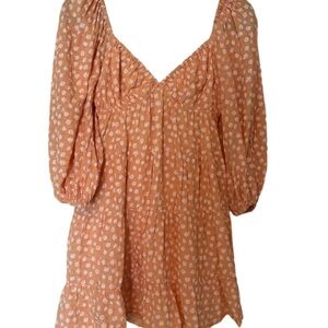 Orange Floral Blouse Dress